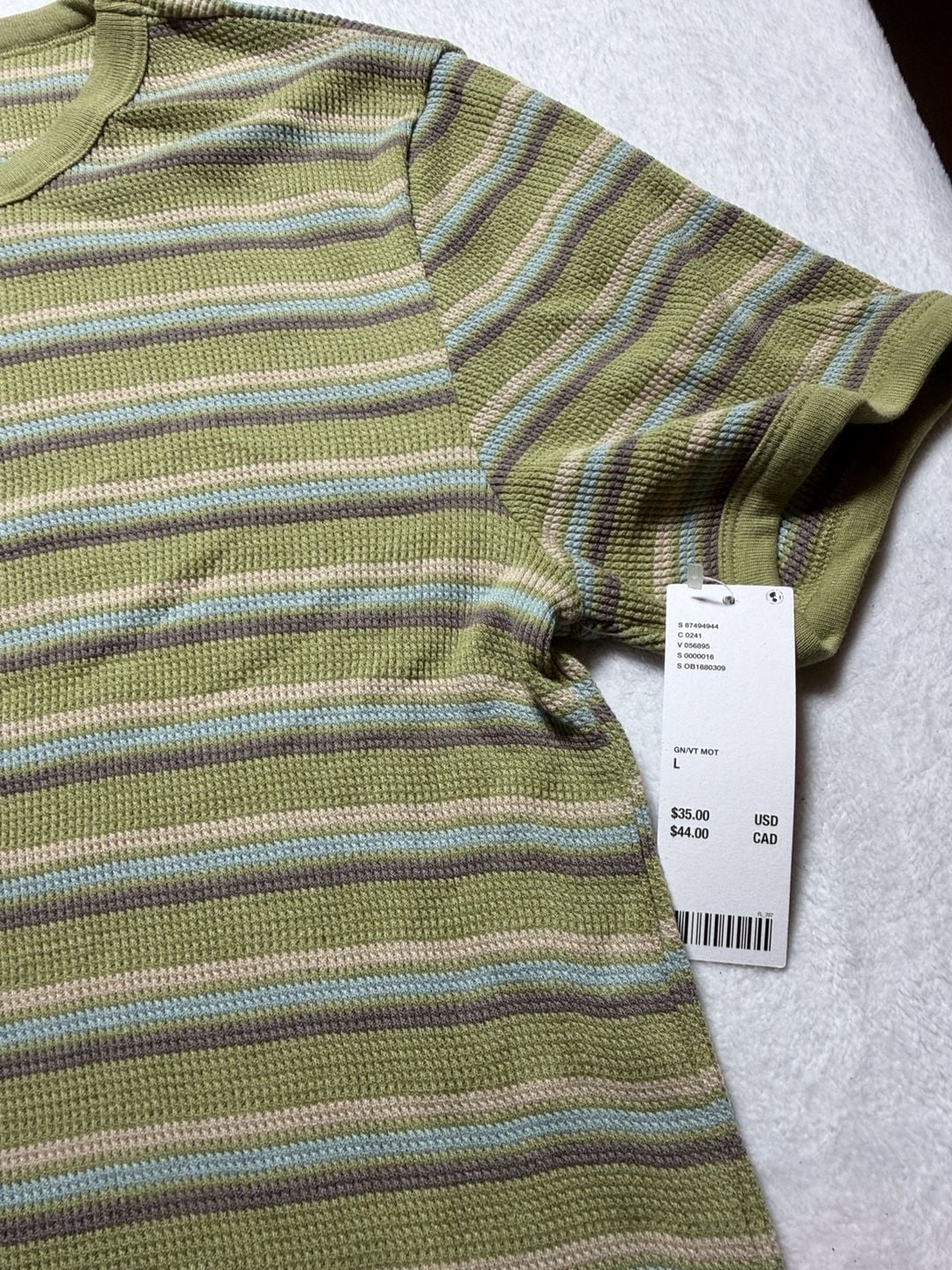 Standard Cloth Striped Waffle Knit T-Shirt Size L Green 4