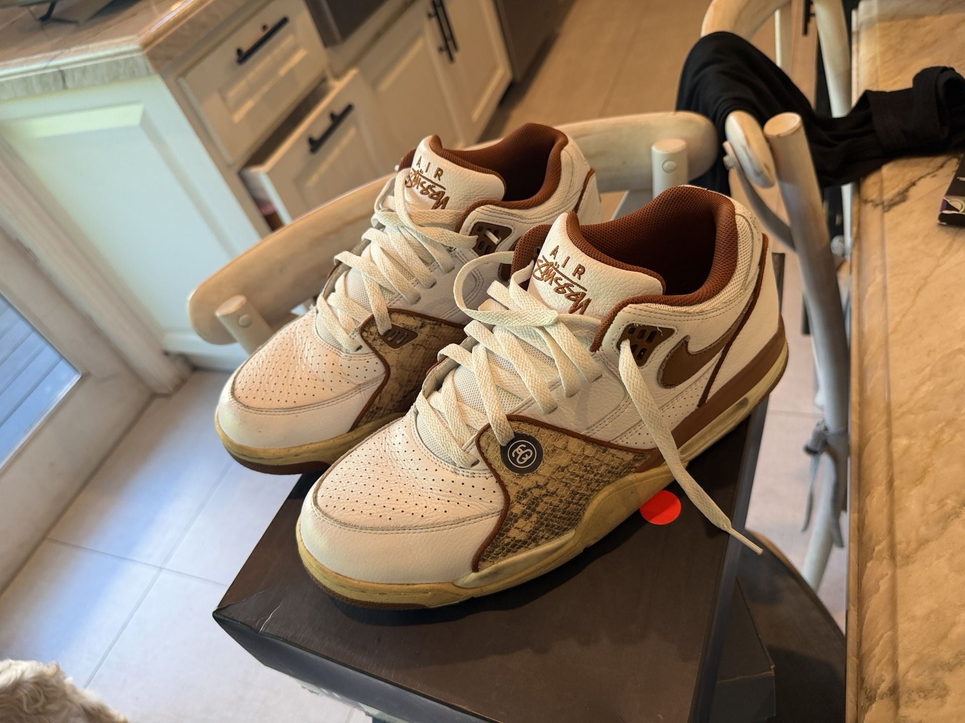 Nike Air Stussy Flight Mid Size 11 White Brown Snakeskin 8