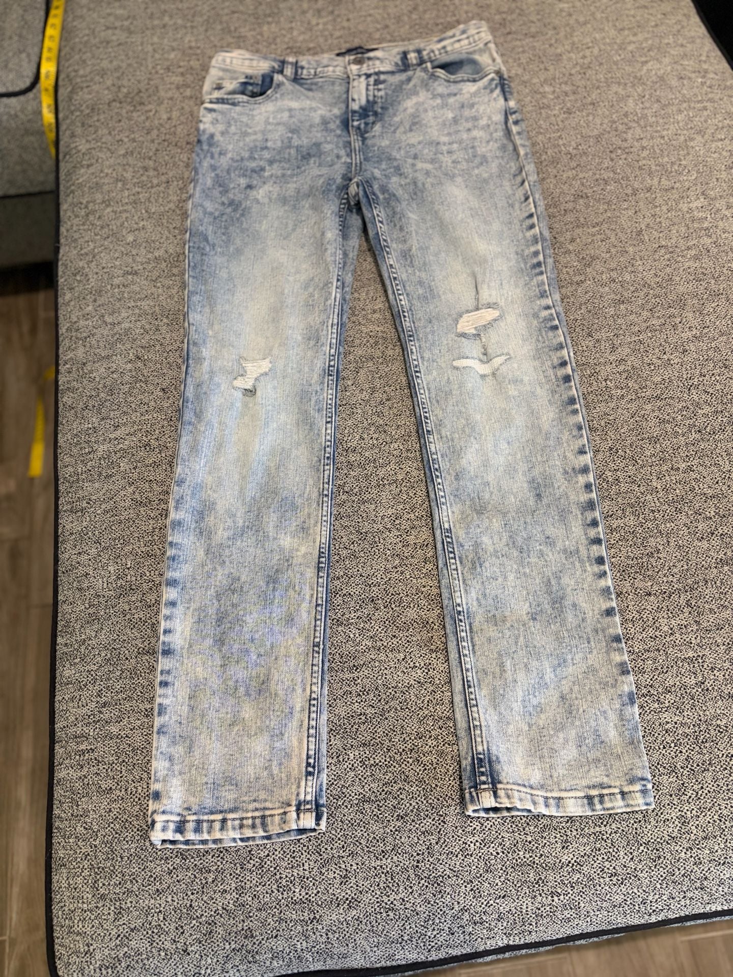110-Vintage Express Acid Wash Distressed Straight Leg Jeans Size 14 2