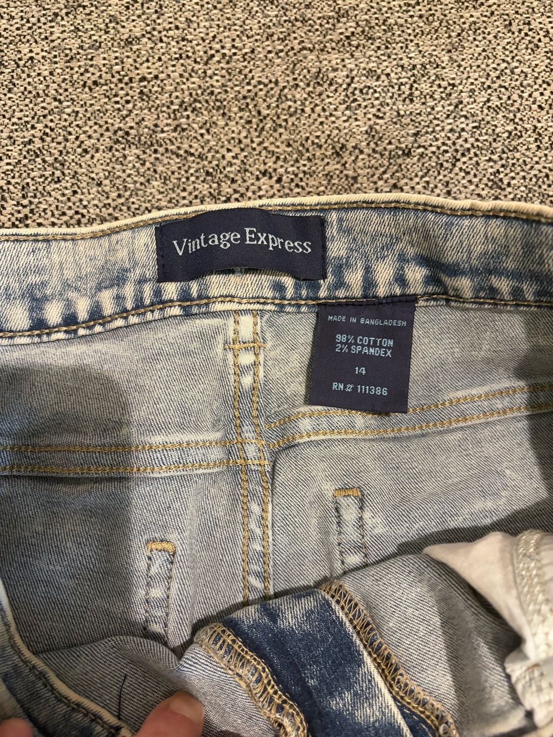 110-Vintage Express Acid Wash Distressed Straight Leg Jeans Size 14 4