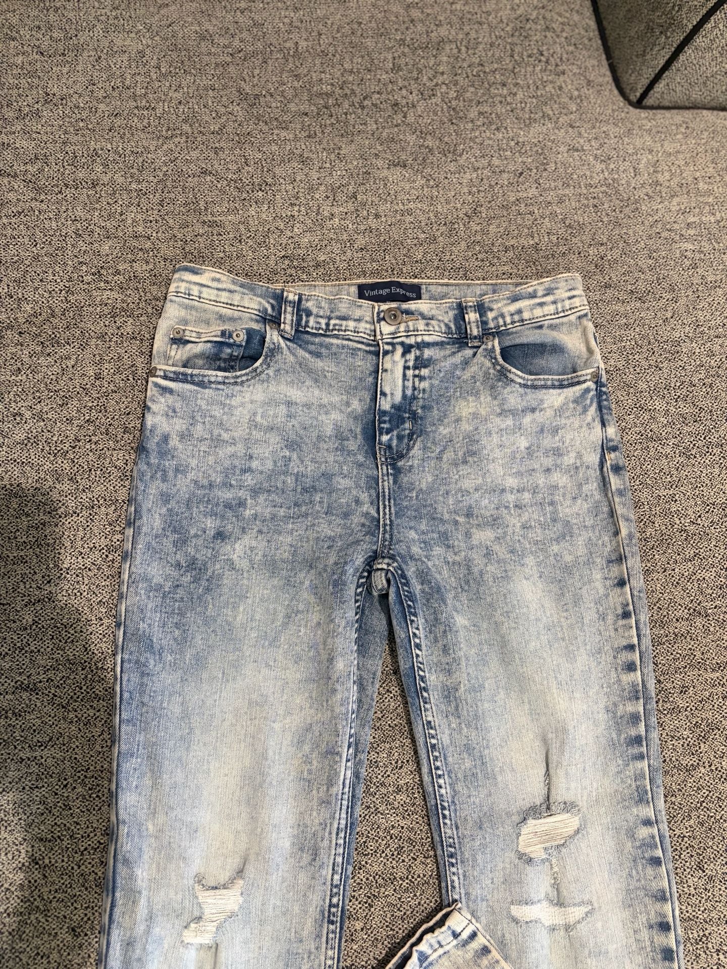 110-Vintage Express Acid Wash Distressed Straight Leg Jeans Size 14 6