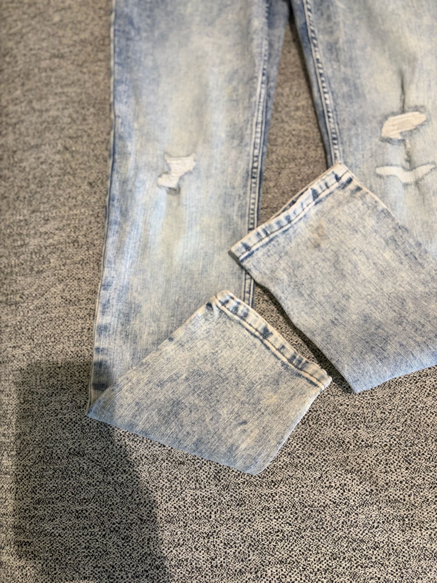 110-Vintage Express Acid Wash Distressed Straight Leg Jeans Size 14 7