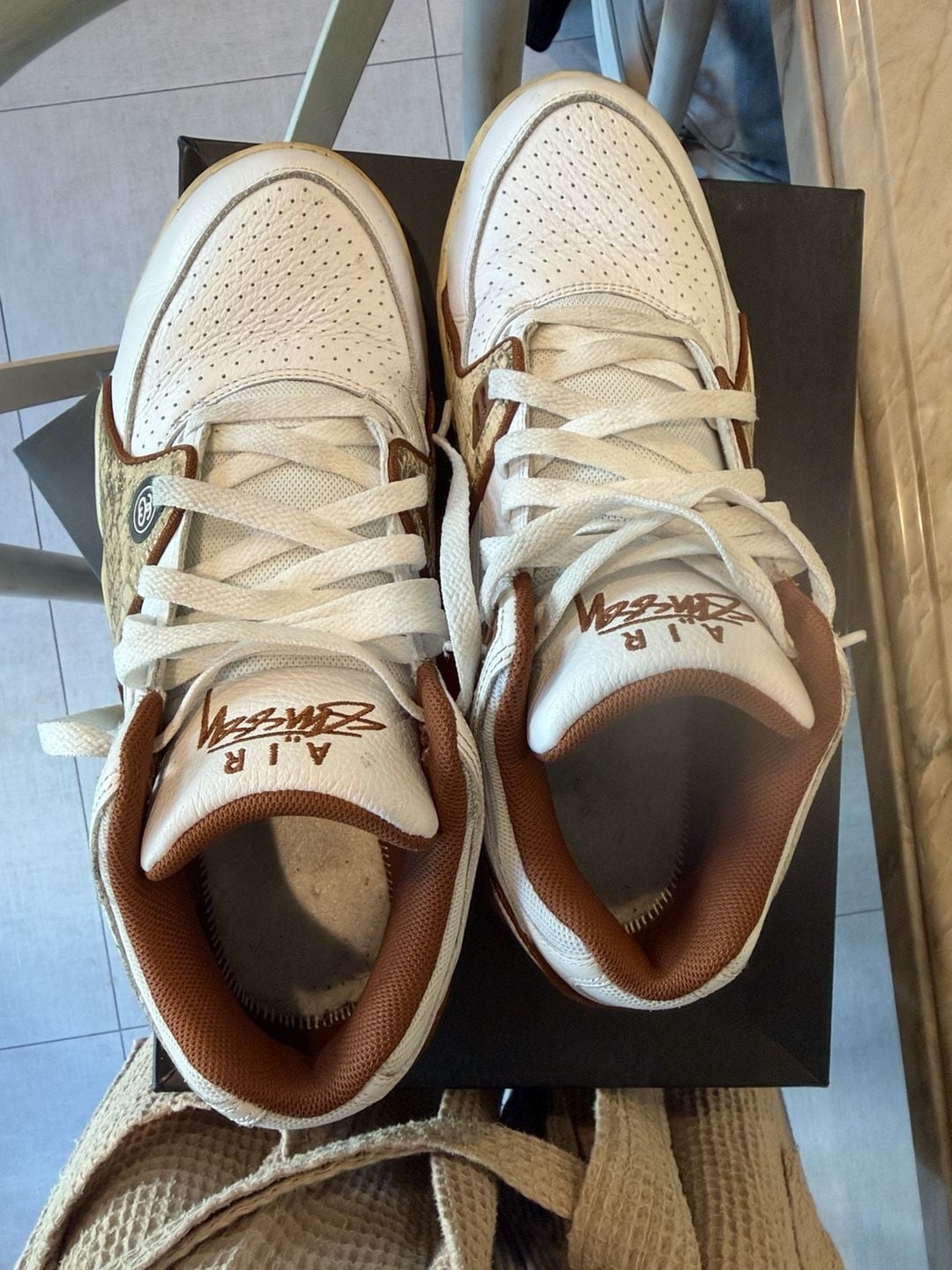 Nike Air Stussy Flight Mid Size 11 White Brown Snakeskin 12