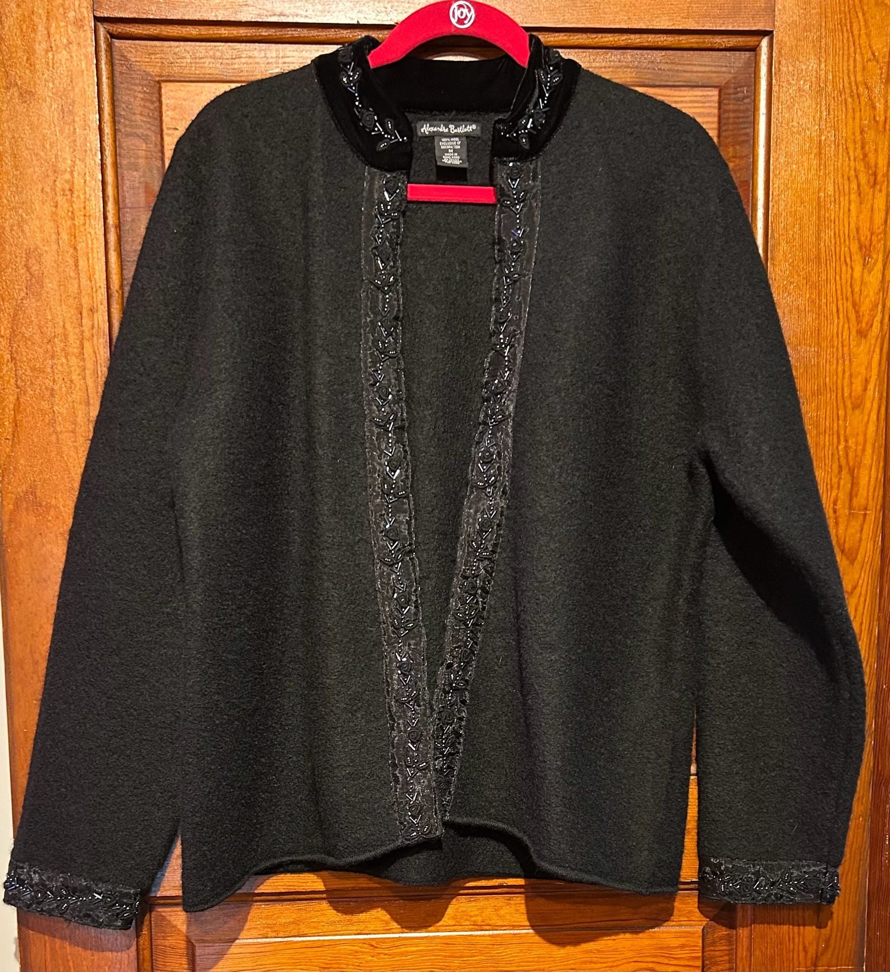 Alexandra Bartlett Classy Cardigan Size M Black Wool Beaded Trim 2