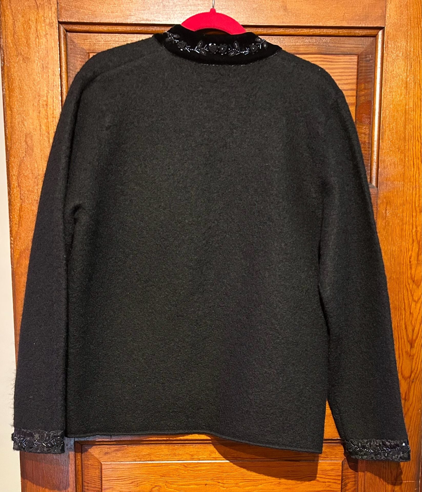 Alexandra Bartlett Classy Cardigan Size M Black Wool Beaded Trim 9