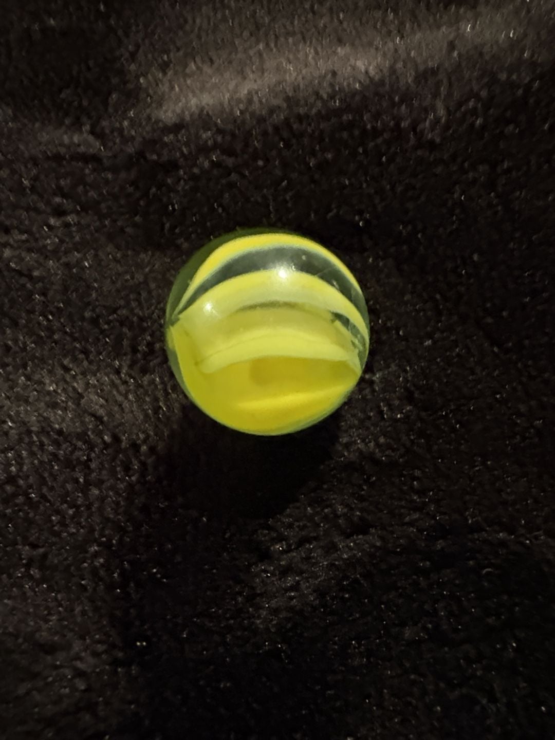 Vintage Glass Marble Green Yellow Swirl 1
