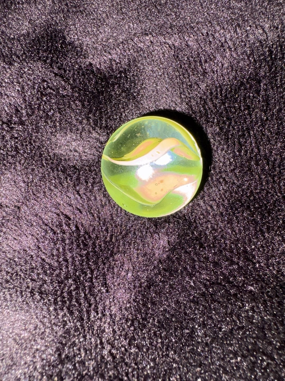Vintage Glass Marble Green Yellow Swirl 2