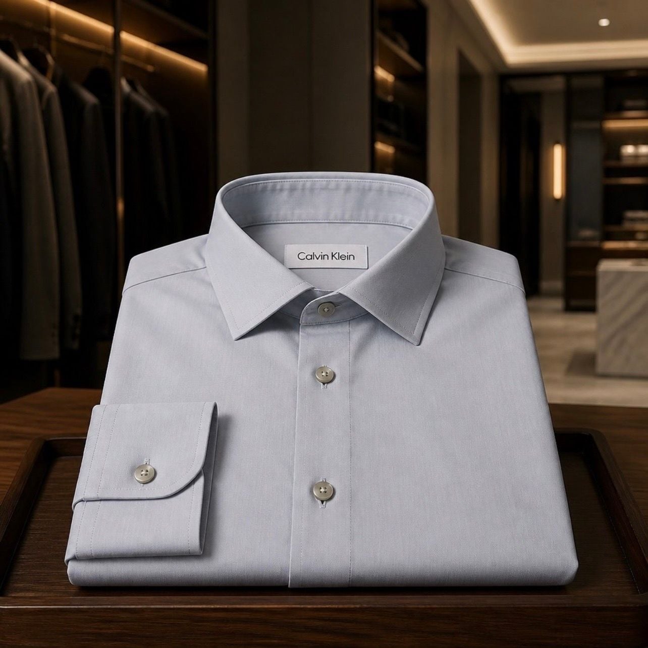 Calvin Klein Dress Shirt Light Blue Non-Iron Regular Fit 17 34/35 5