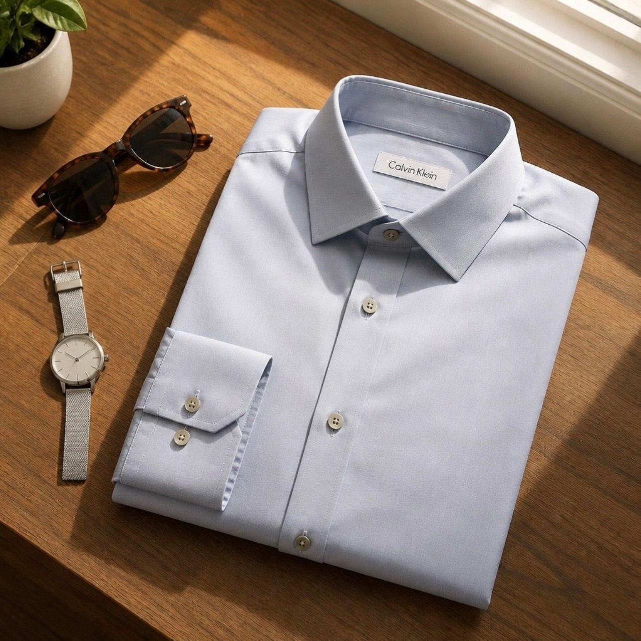 Calvin Klein Dress Shirt Light Blue Non-Iron Regular Fit 17 34/35 6