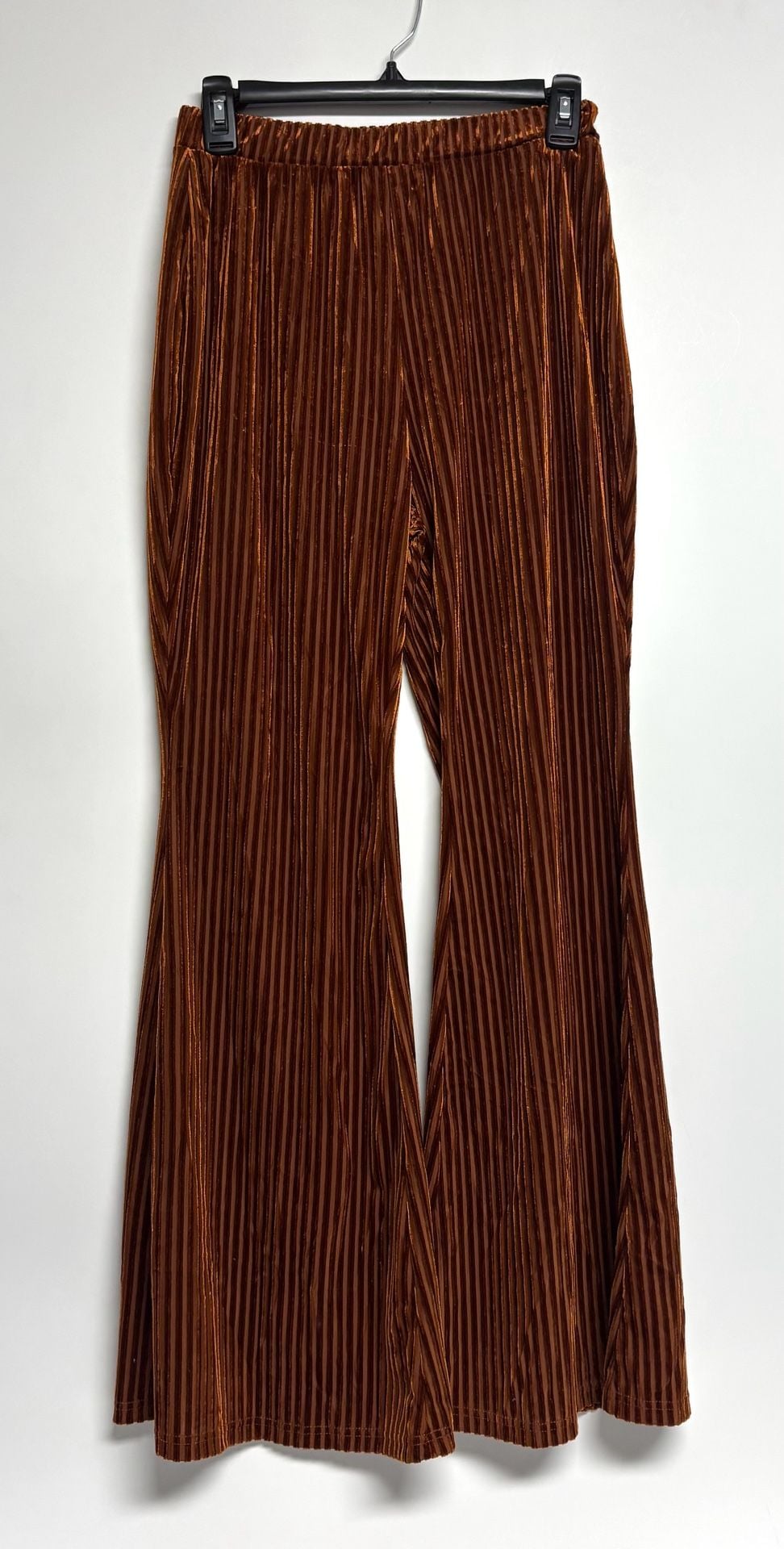 SHEIN Velvet Flared Pants Size L Brown Striped 2