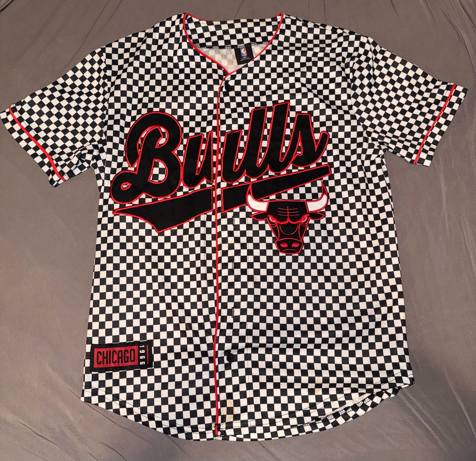 Chicago Bulls Checkered Jersey Black Red Number 66 2