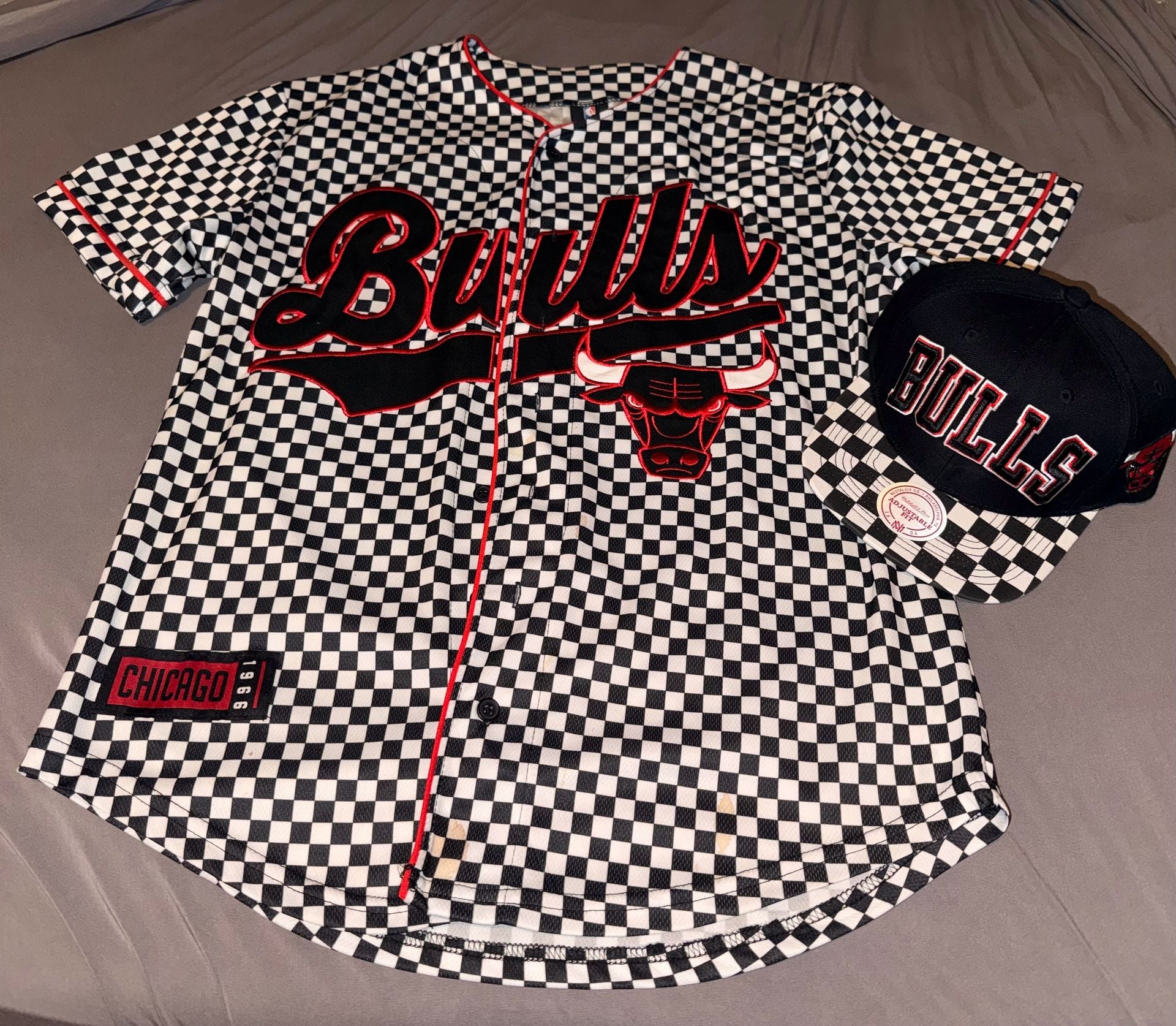 Chicago Bulls Checkered Jersey Black Red Number 66 7