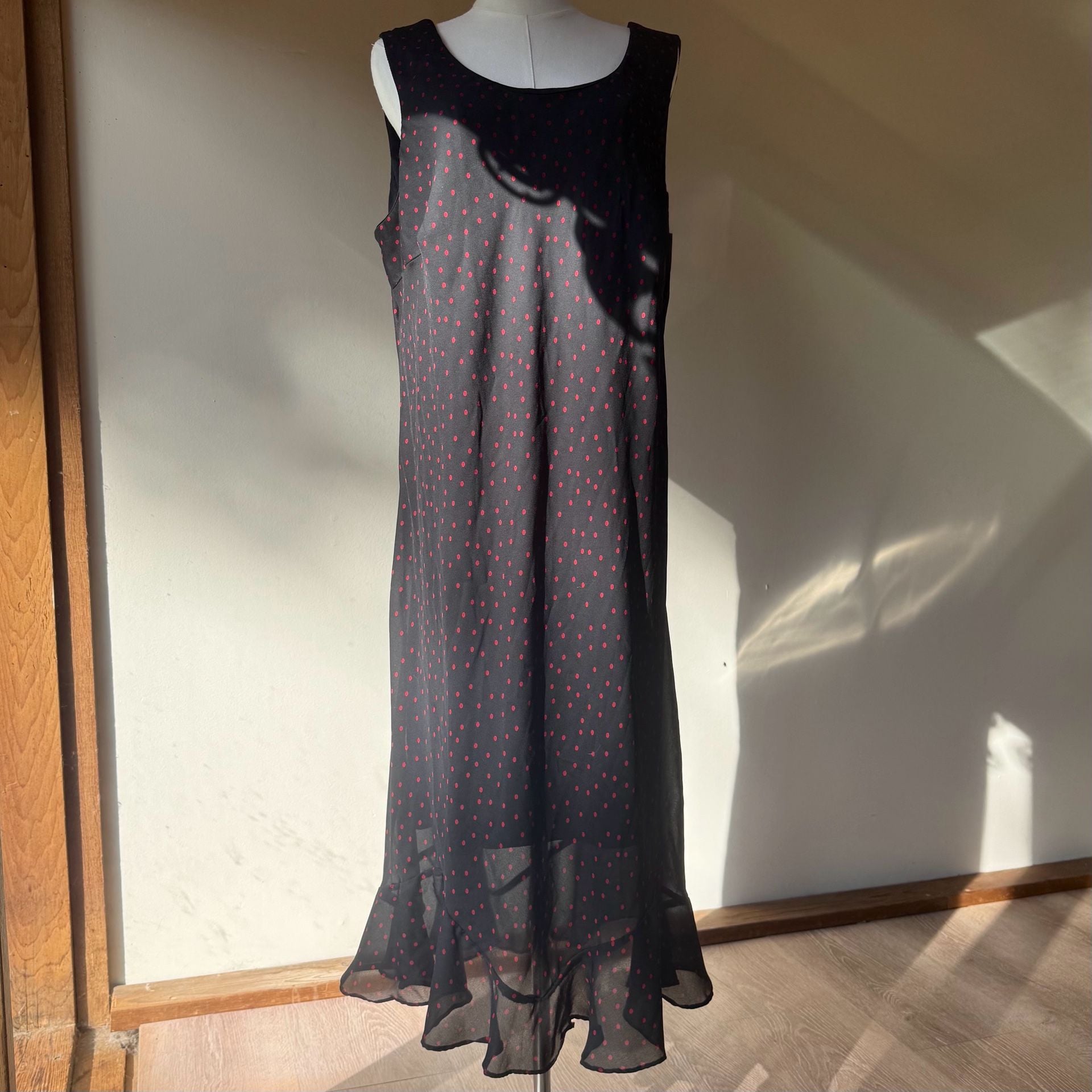 Red Polka Dot Chiffon Plus Size Black Dress 4