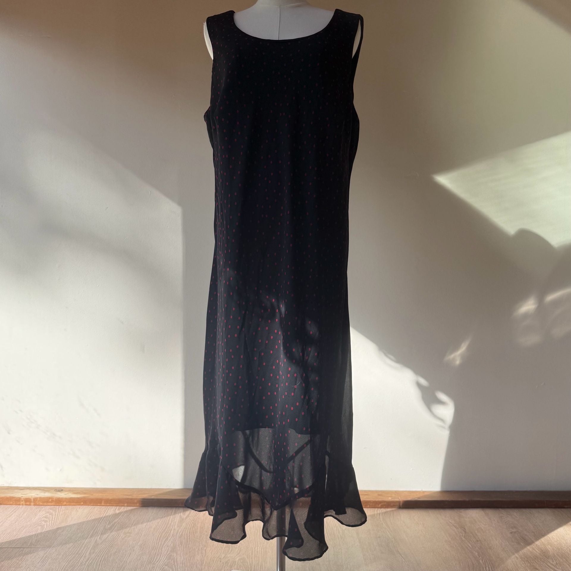 Red Polka Dot Chiffon Plus Size Black Dress 8