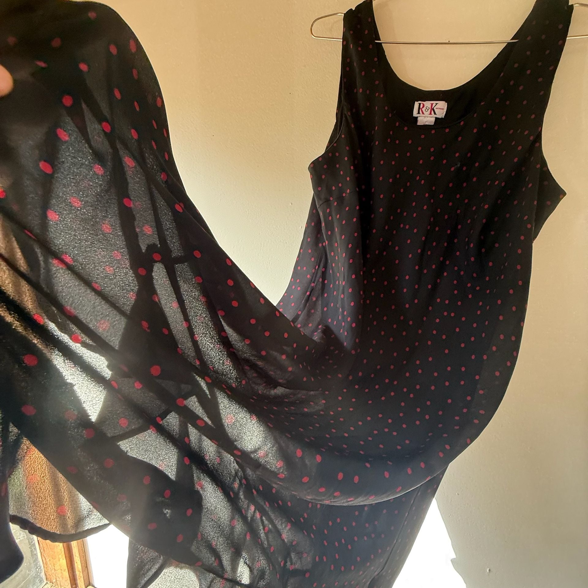 Red Polka Dot Chiffon Plus Size Black Dress 9
