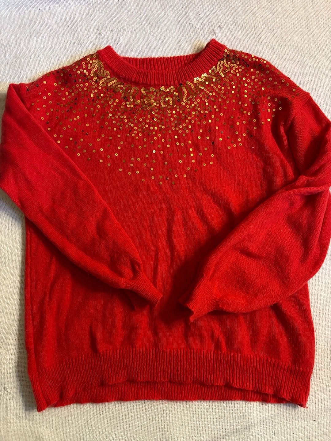 Red Sequin Embellished Crewneck Sweater 2