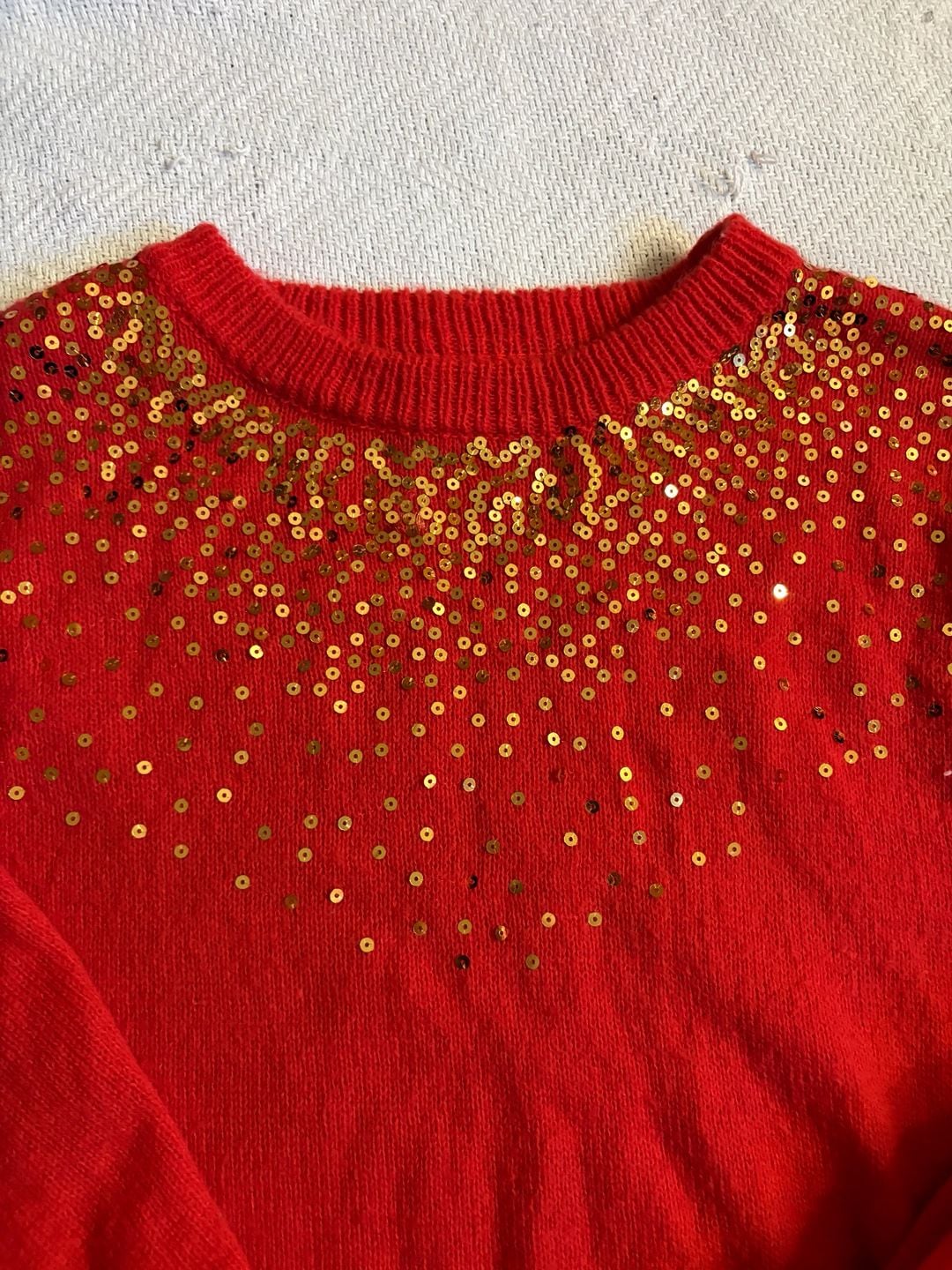 Red Sequin Embellished Crewneck Sweater 3