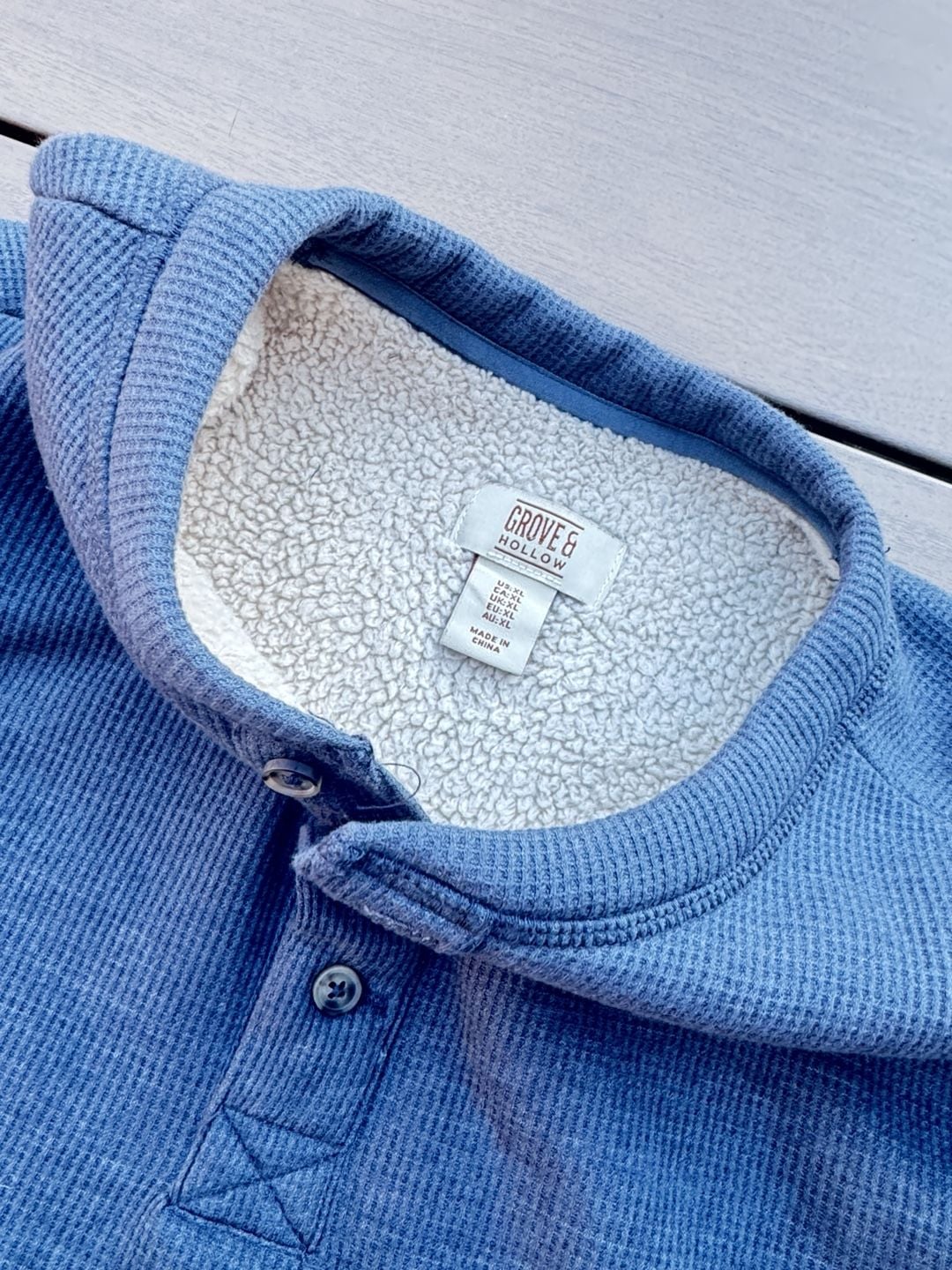 Grove & Hollow Sherpa Lined Thermal Henley Size XL Blue Long Sleeve 3