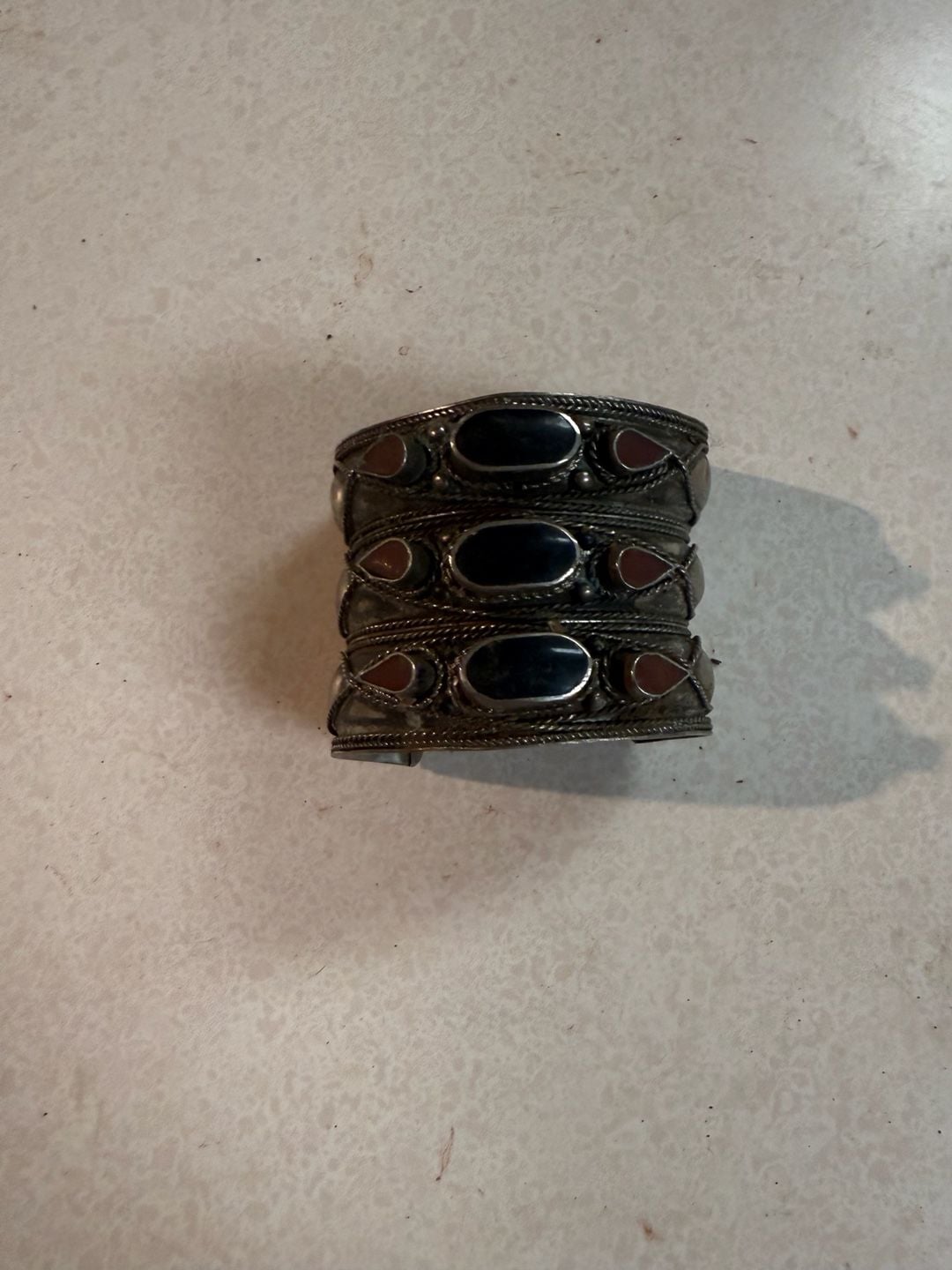 Vintage Tribal Silver Tone Multi-Stone Cuff Bracelet 2