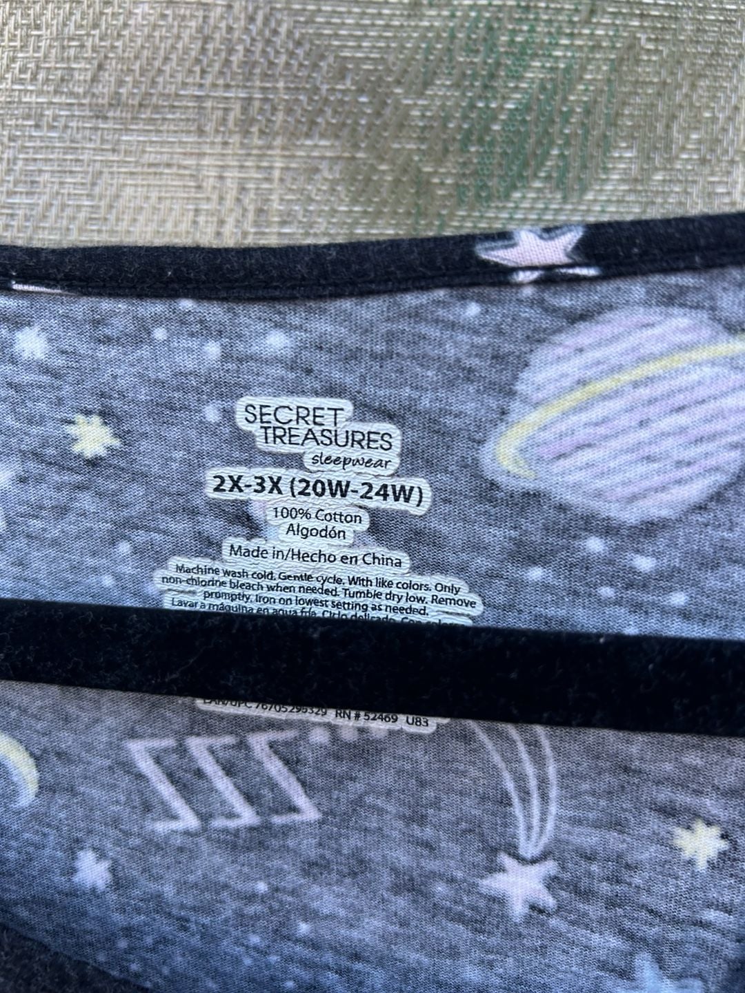 Secret Treasures Sleepwear T-Shirt Size 2X-3X Space Stars Print Black 3