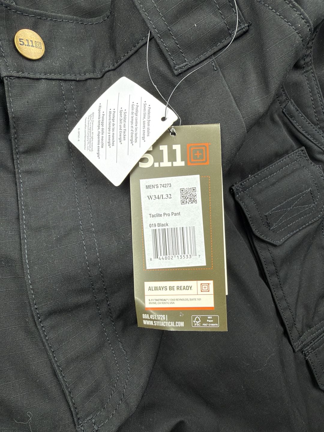 5.11 Tactical Taclite Pro Pant 34x32 Black Cargo Pants New With Tags 6