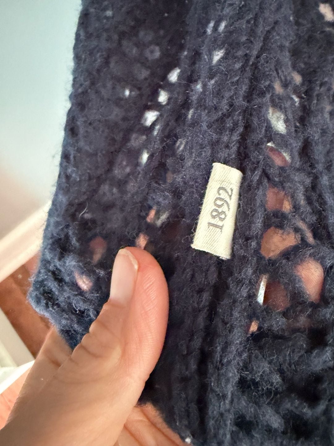 Y2K authentic 2000’s Abercrombie & Fitch Open Knit Cardigan Size L Navy Crochet Sweater 5