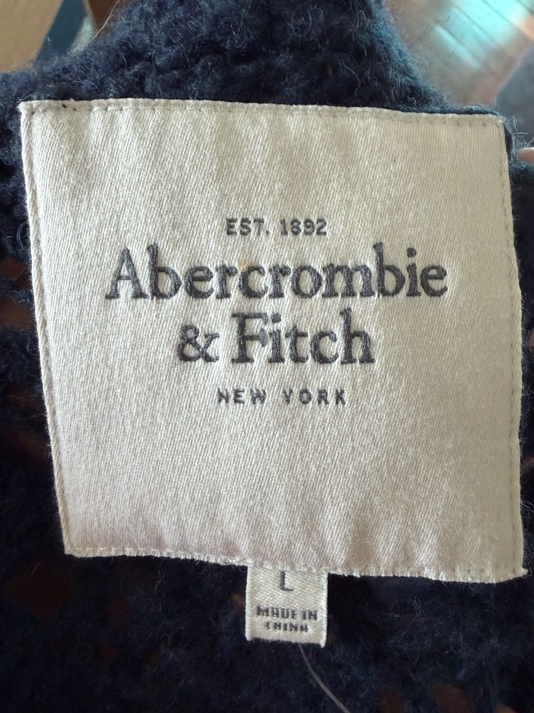 Y2K authentic 2000’s Abercrombie & Fitch Open Knit Cardigan Size L Navy Crochet Sweater 6