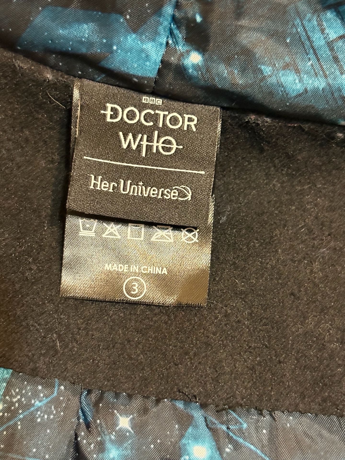 Her Universe Doctor Who Corset Back Coat Size 3 Black Wool Blend Hooded 3