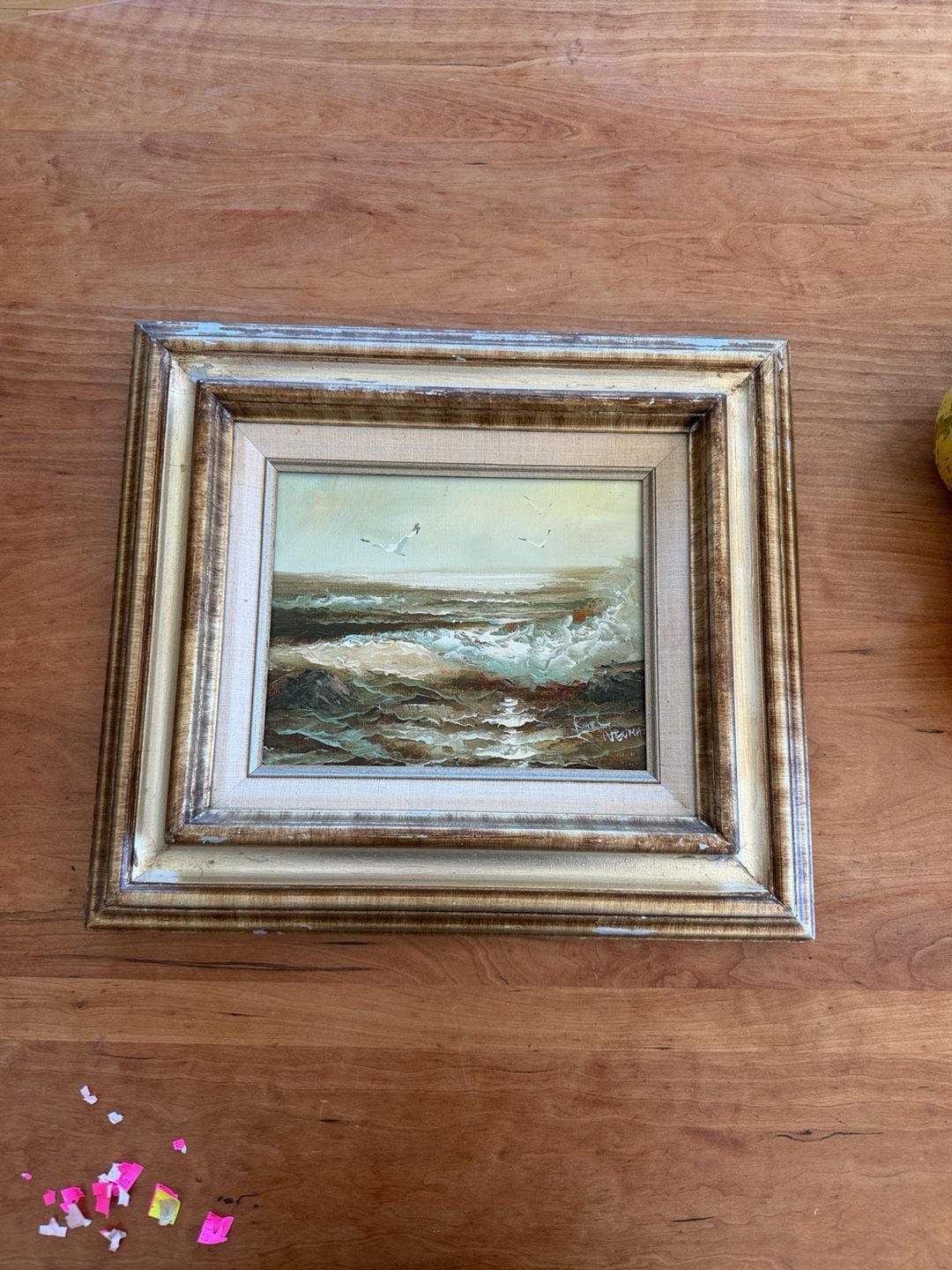 Karl Neumann Original Framed Seascape Oil Painting Ocean Waves Seagulls 1
