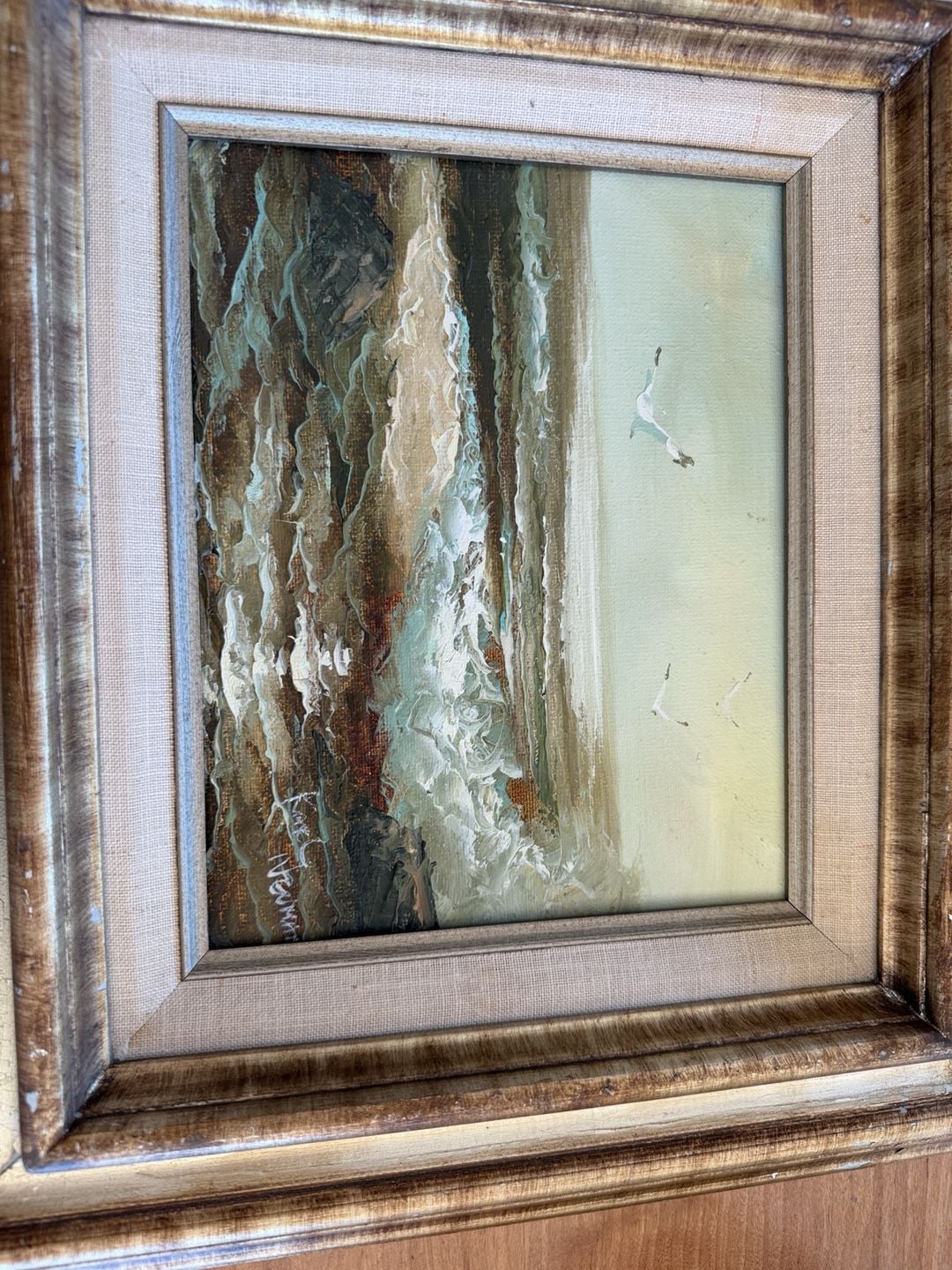 Karl Neumann Original Framed Seascape Oil Painting Ocean Waves Seagulls 2