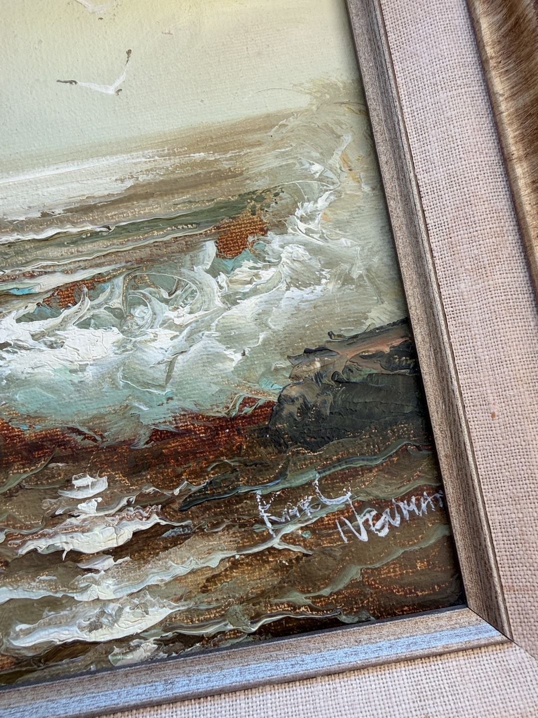 Karl Neumann Original Framed Seascape Oil Painting Ocean Waves Seagulls 5