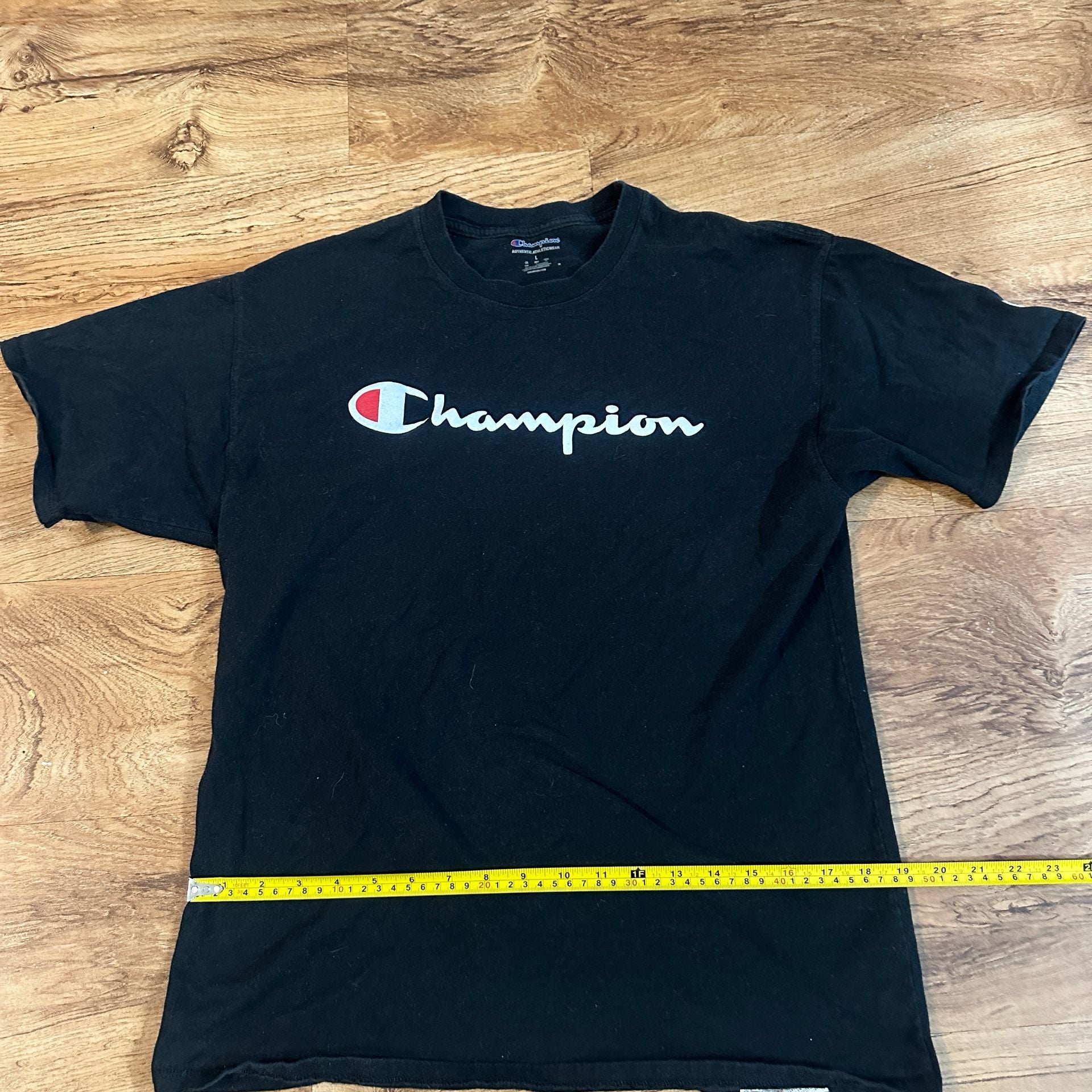 Champion Script Logo T-Shirt Size L Black Cotton Graphic 4