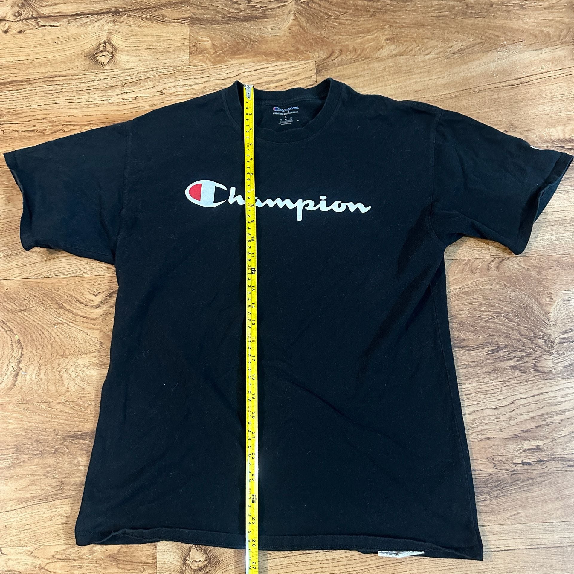 Champion Script Logo T-Shirt Size L Black Cotton Graphic 5
