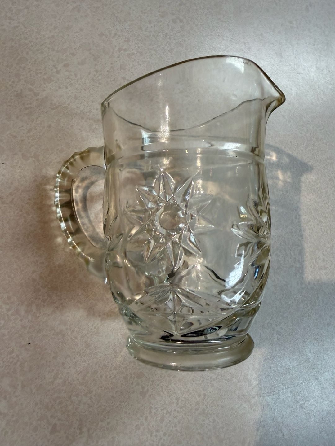 Vintage Pressed Glass Starburst Pattern Water Pitcher 1