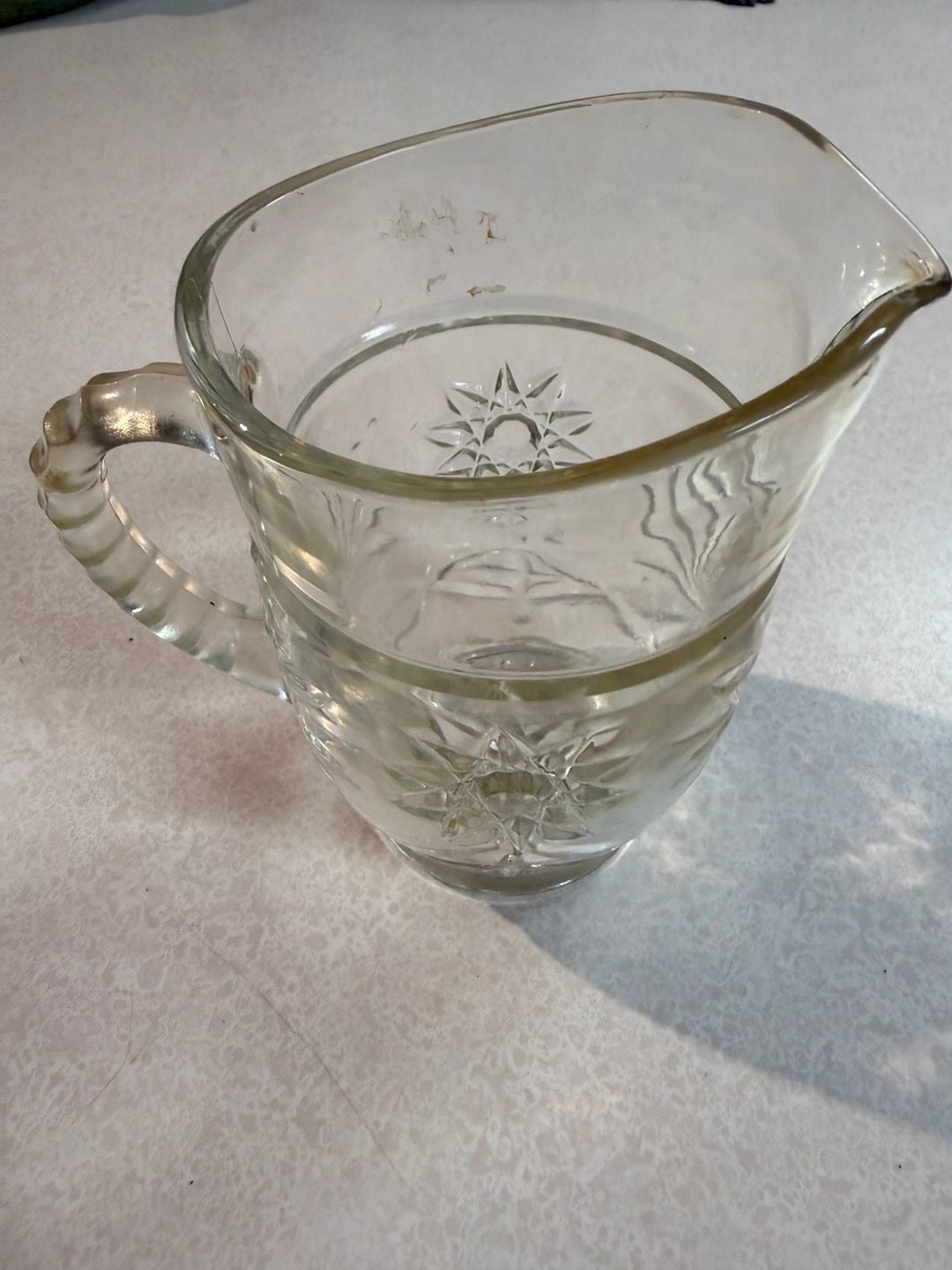 Vintage Pressed Glass Starburst Pattern Water Pitcher 2