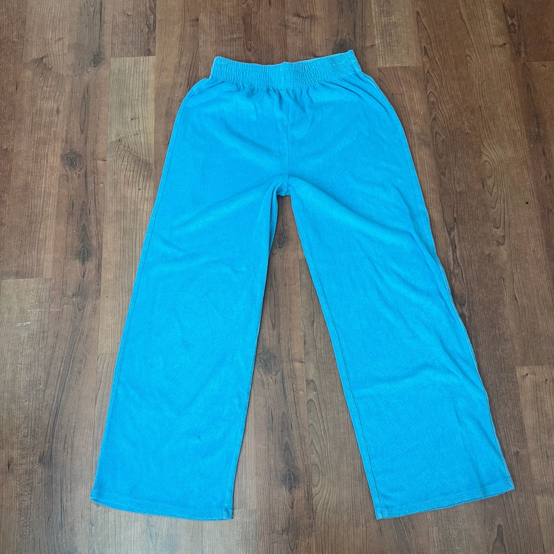 Reformation Towel Terry Talia Pants Size S Blue Deadstock Cotton Blend 2