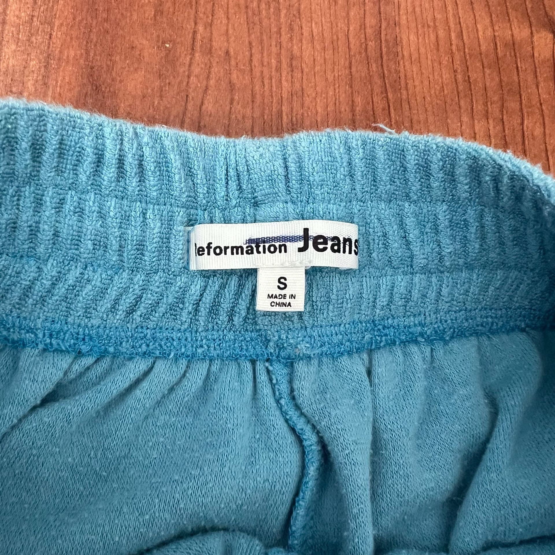 Reformation Towel Terry Talia Pants Size S Blue Deadstock Cotton Blend 4