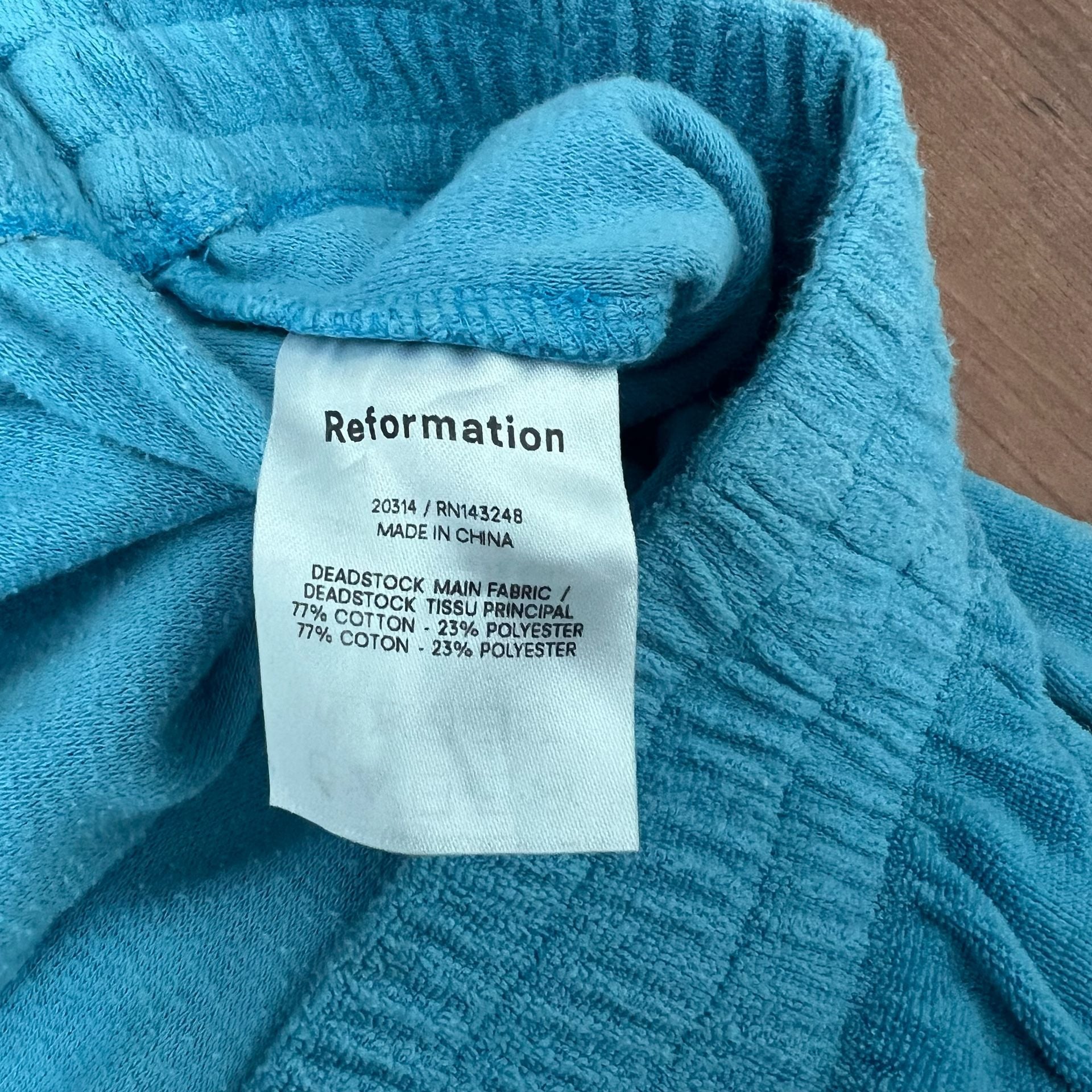 Reformation Towel Terry Talia Pants Size S Blue Deadstock Cotton Blend 5
