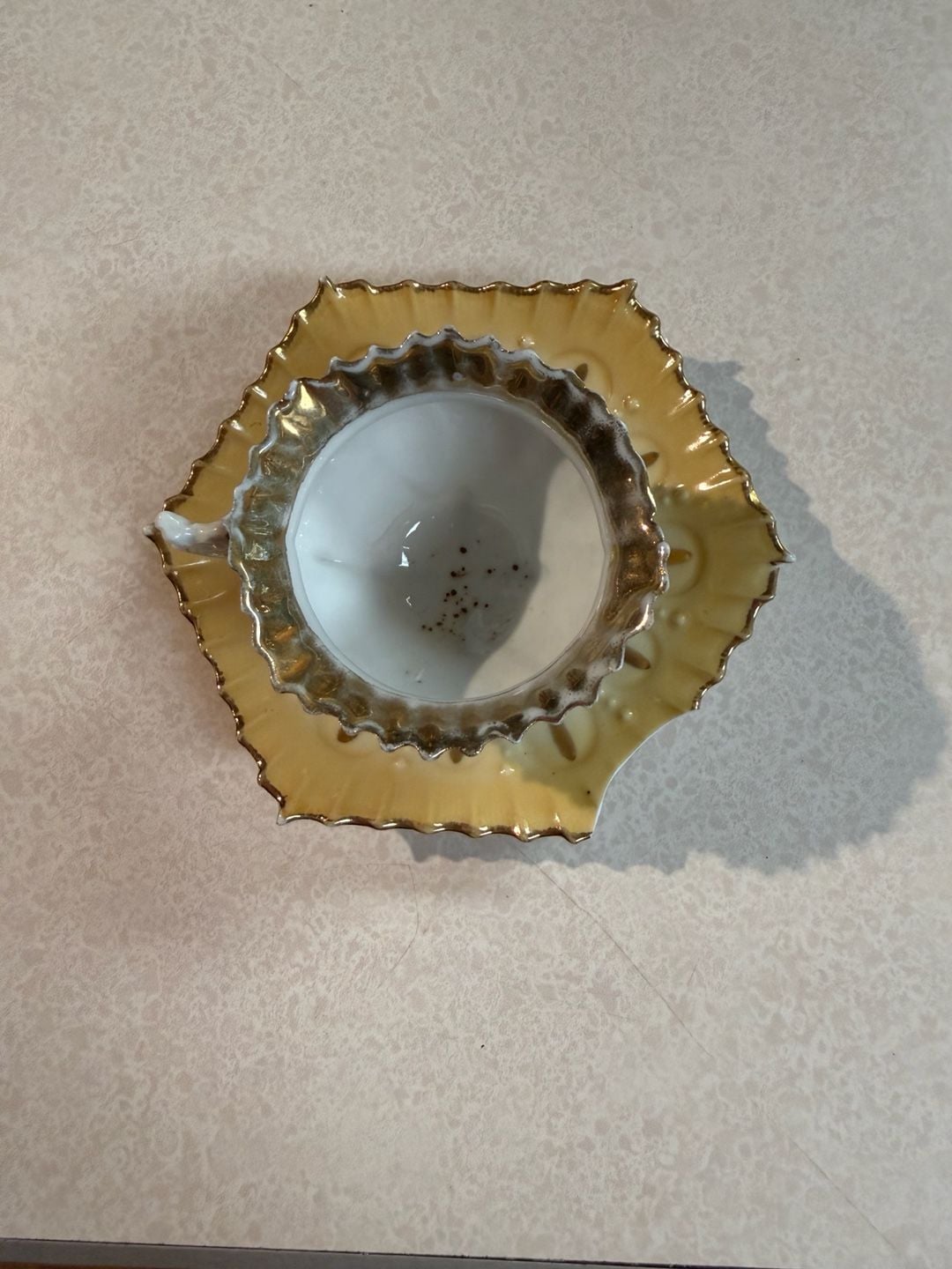 Vintage Porcelain Footed Tea Cup and Saucer Yellow Gold Trim 4
