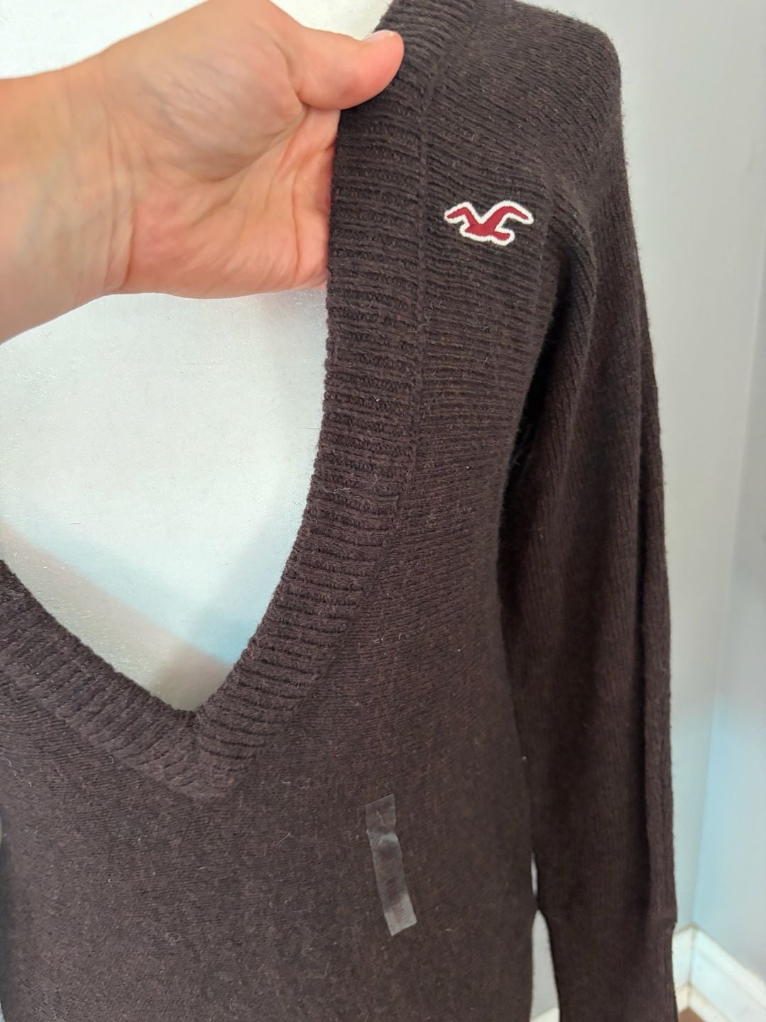 Y2K 2000’s Hollister Deep V-Neck Sweater Size M Brown Long Sleeve 3