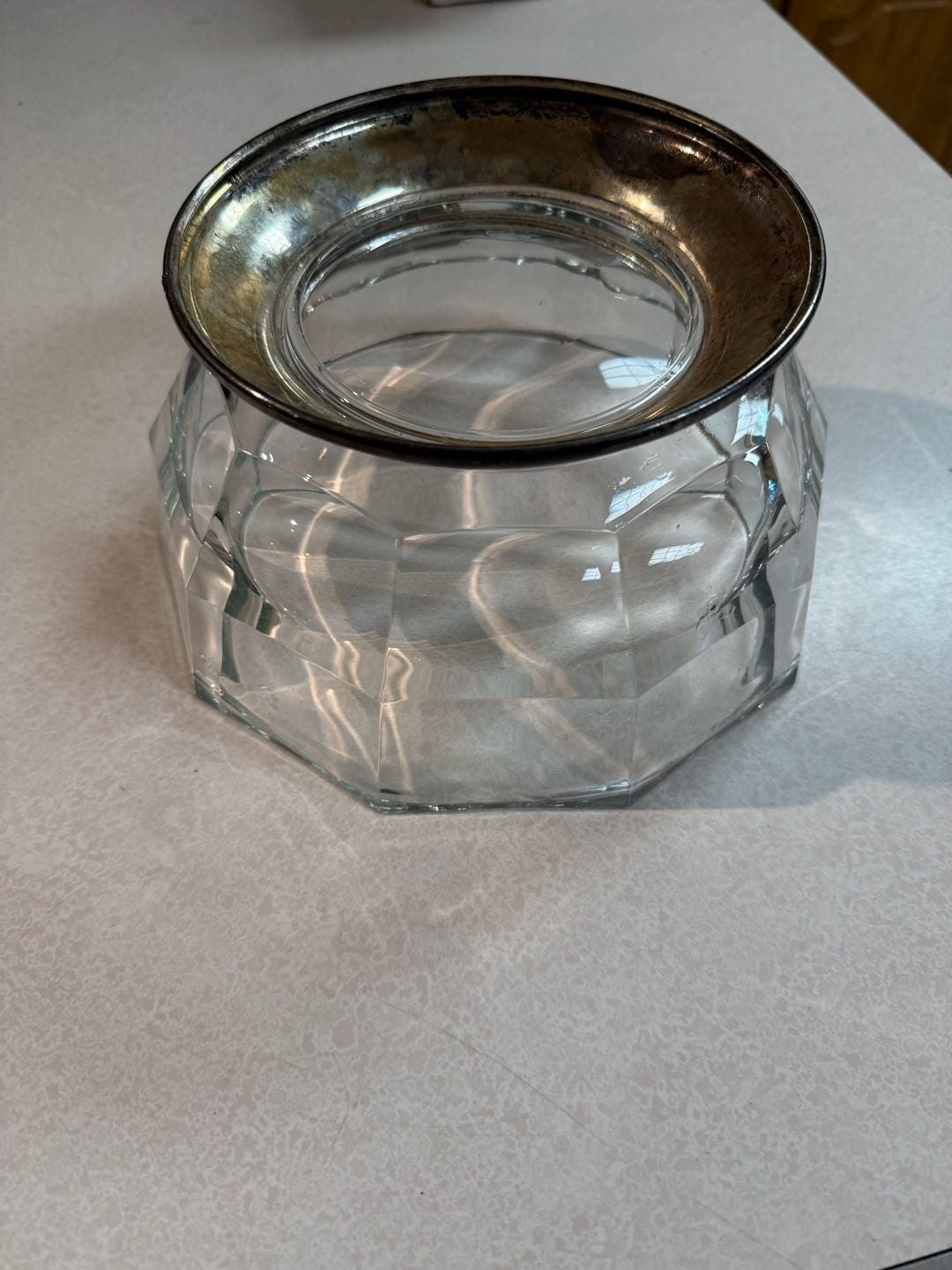 Vintage Cut Glass Serving Bowl With Metal Base 2