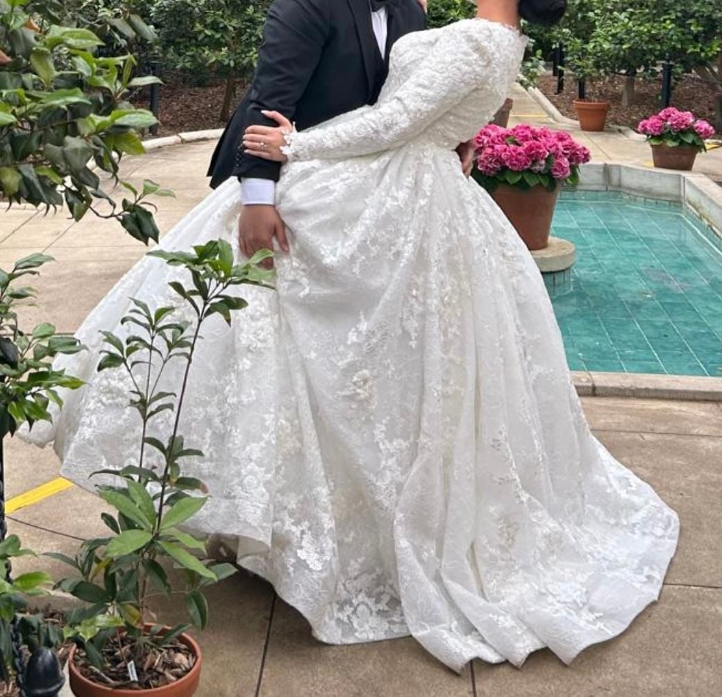 Custom Long Sleeve Lace Ball Gown Wedding Dress White 3