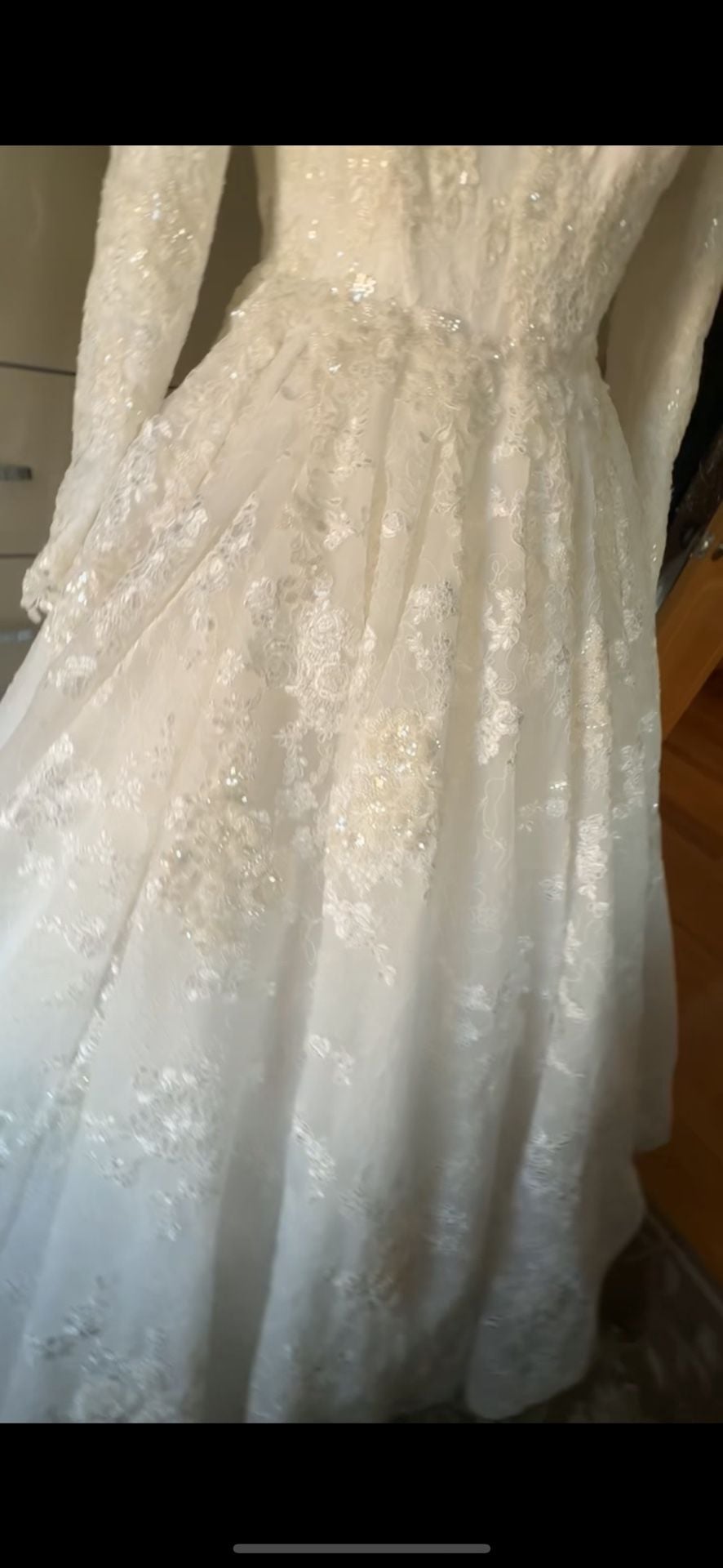Custom Long Sleeve Lace Ball Gown Wedding Dress White 4