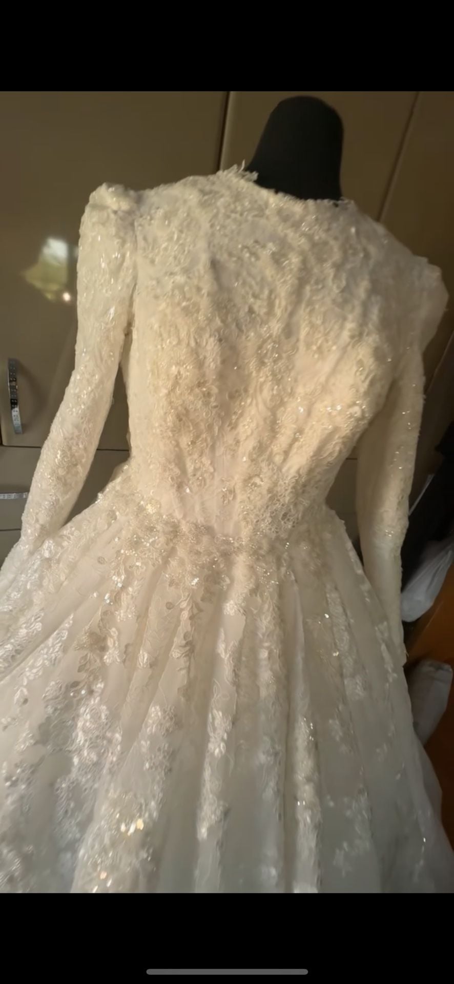 Custom Long Sleeve Lace Ball Gown Wedding Dress White 5