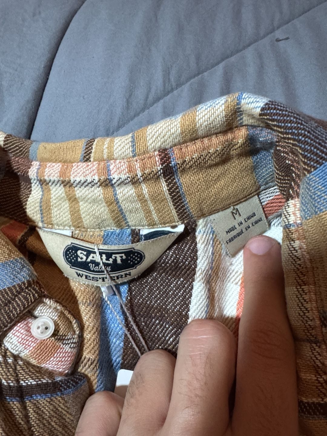 Salt Valley Western Plaid Long Sleeve Pearl Snap Shirt Size M Brown Blue 3