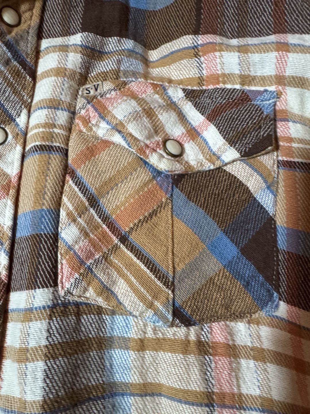 Salt Valley Western Plaid Long Sleeve Pearl Snap Shirt Size M Brown Blue 4
