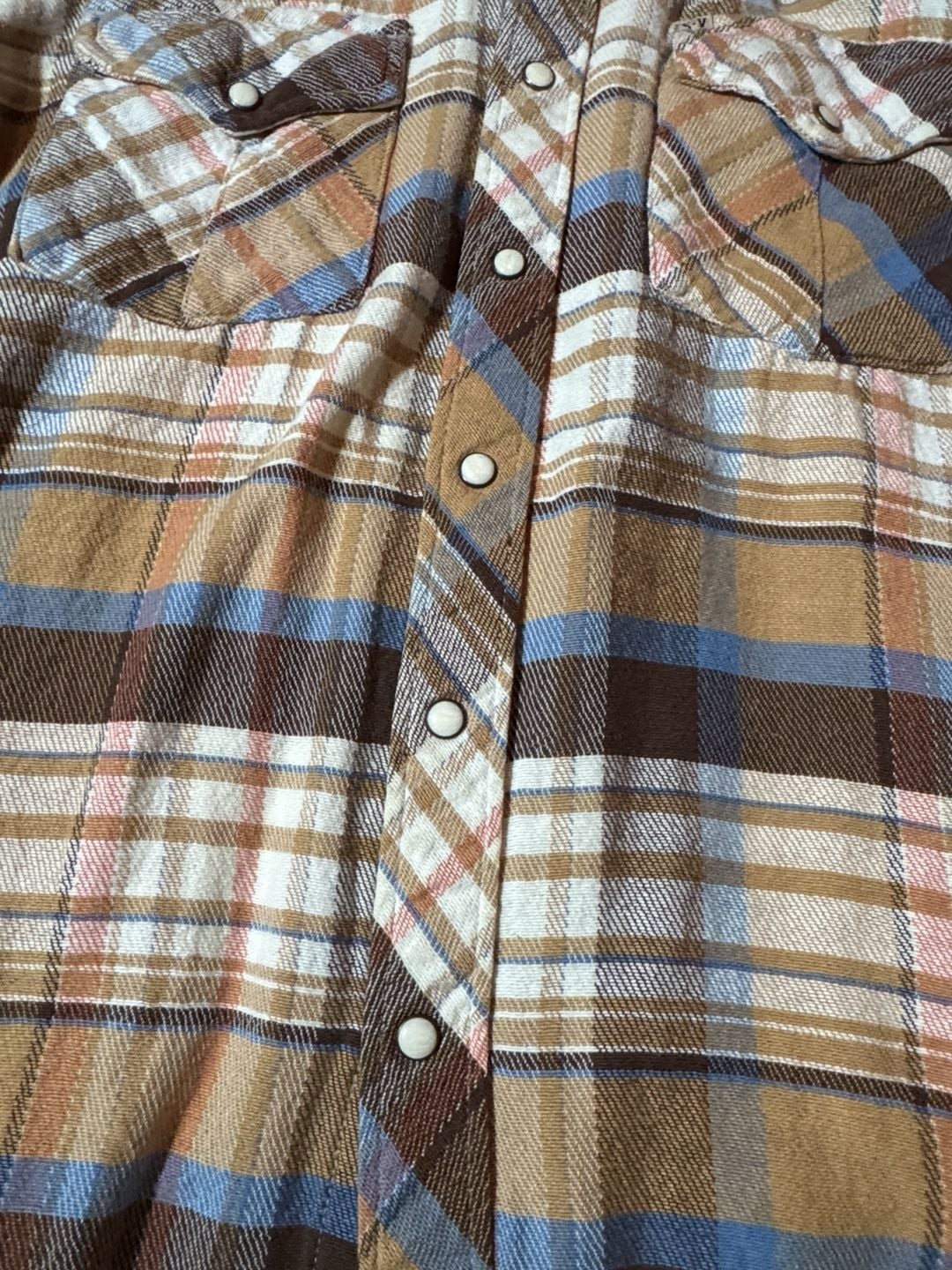 Salt Valley Western Plaid Long Sleeve Pearl Snap Shirt Size M Brown Blue 5