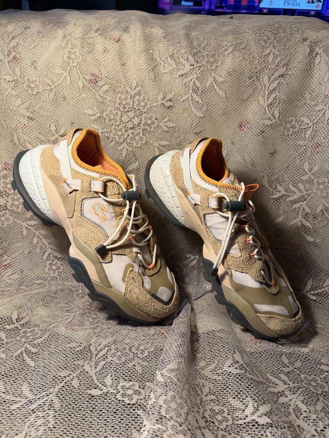 LUS 4 Lacoste L-Guard Breaker Sneakers Size 9 Beige Orange 3