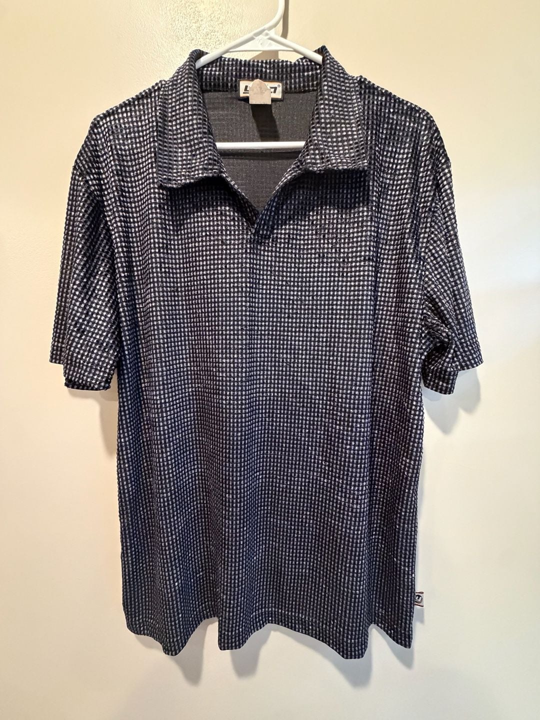 Ymla Vintage Polo Shirt Size XL Black White Checkered Texture 2