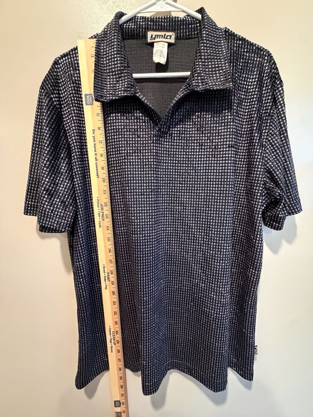 Ymla Vintage Polo Shirt Size XL Black White Checkered Texture 6